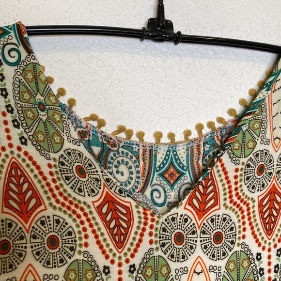 Boutique Unbranded Boho Midi Tunic Shift Dress EUC Sz M Retro Print V-Neck - Picture 2 of 10